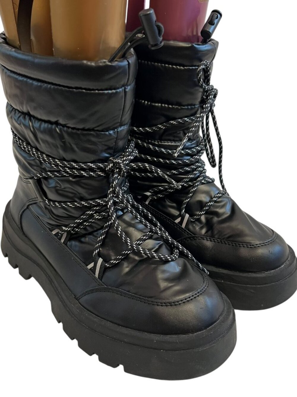 Primark winter boots black quilted 3M insulated elastic toggle size 7 platform